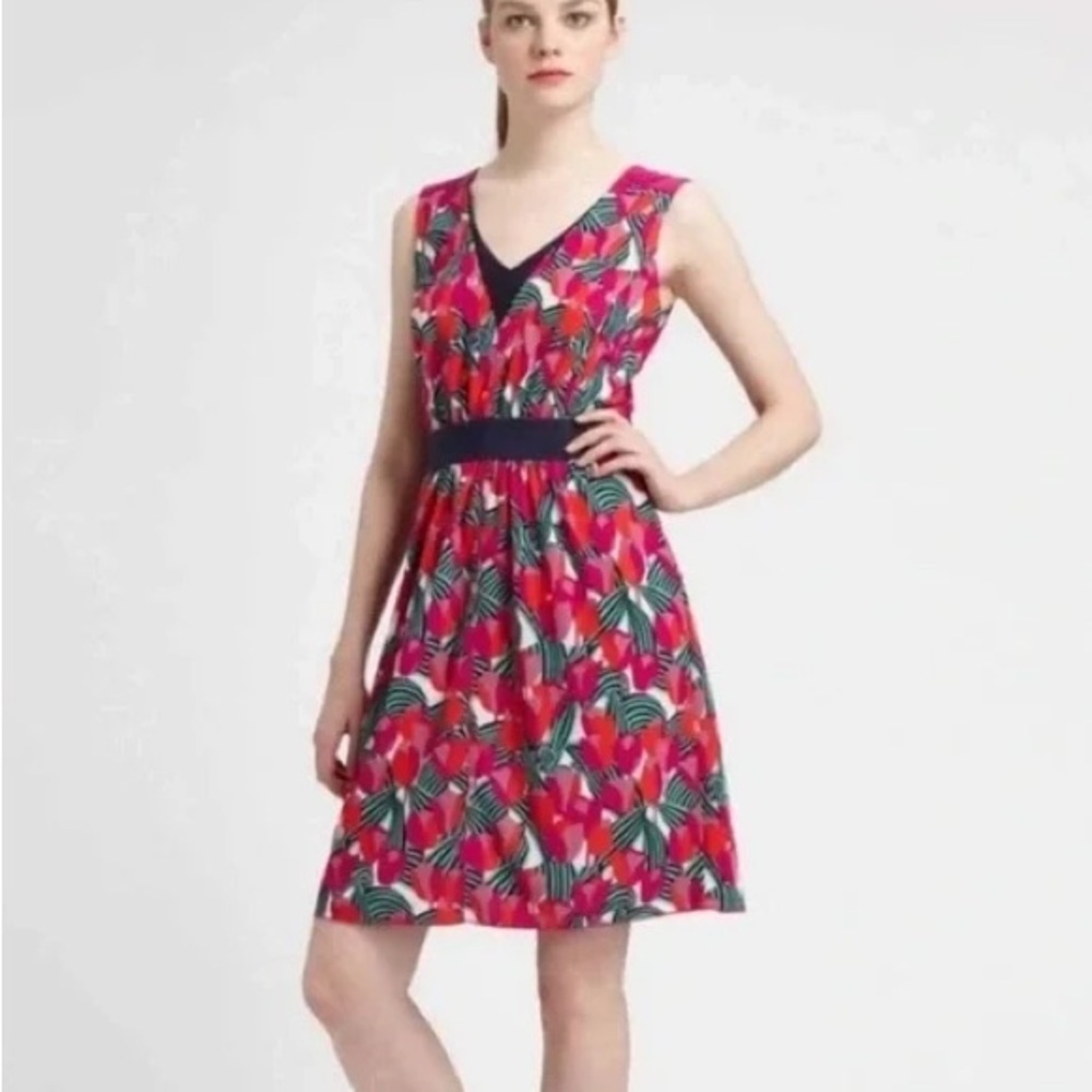 Tory Burch Tulip Augustina Floral Print V Neck Sleeveless Mini Dress